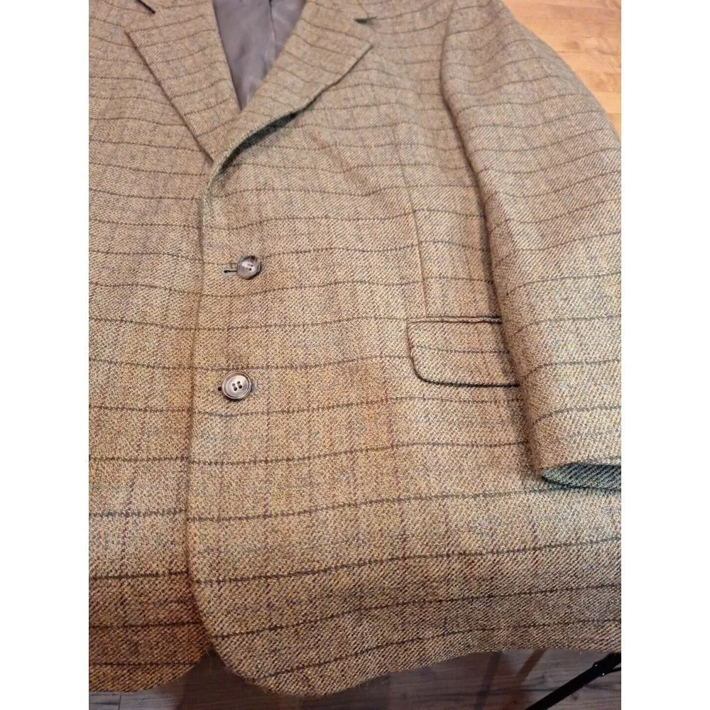 Custom Made Wool Tweed Blazer Bates‎ & Thigpen 2 Button 44R